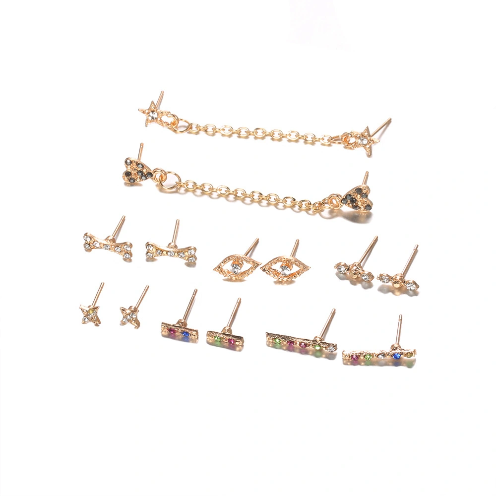Stud Earrings Star Love Heart Color Diamond 8 Pair Set Earrings