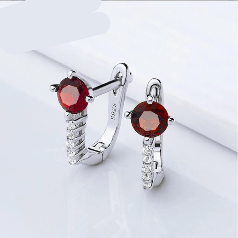 Fashion Temperament Women's Wine Red Ear Buckle Silver Jewelry