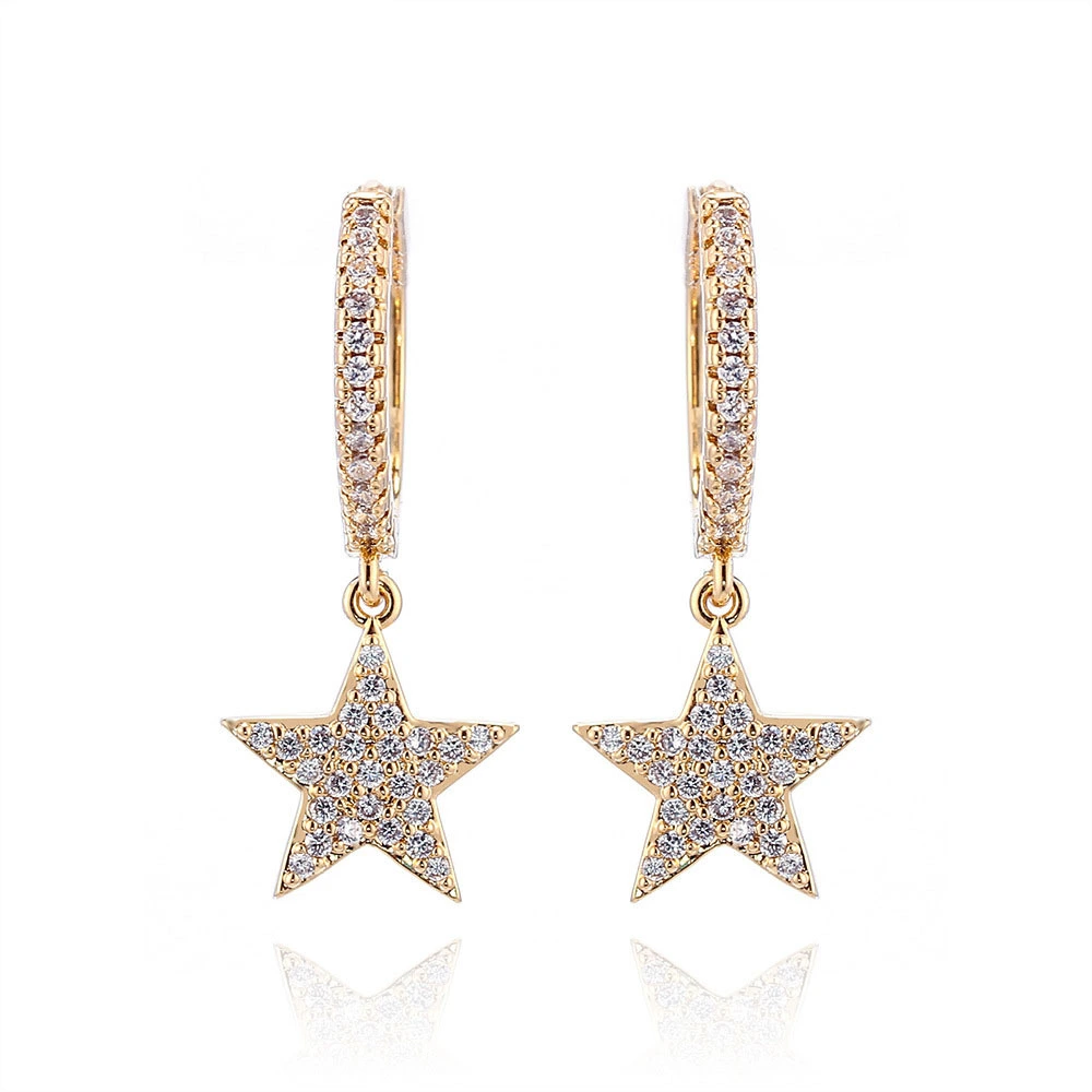 Fashion Full Zircon Five-pointed Star Ear Buckle Earrings