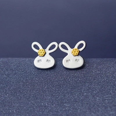 S925 Sterling Silver Cute Rabbit Two-tone Sterling Earrings