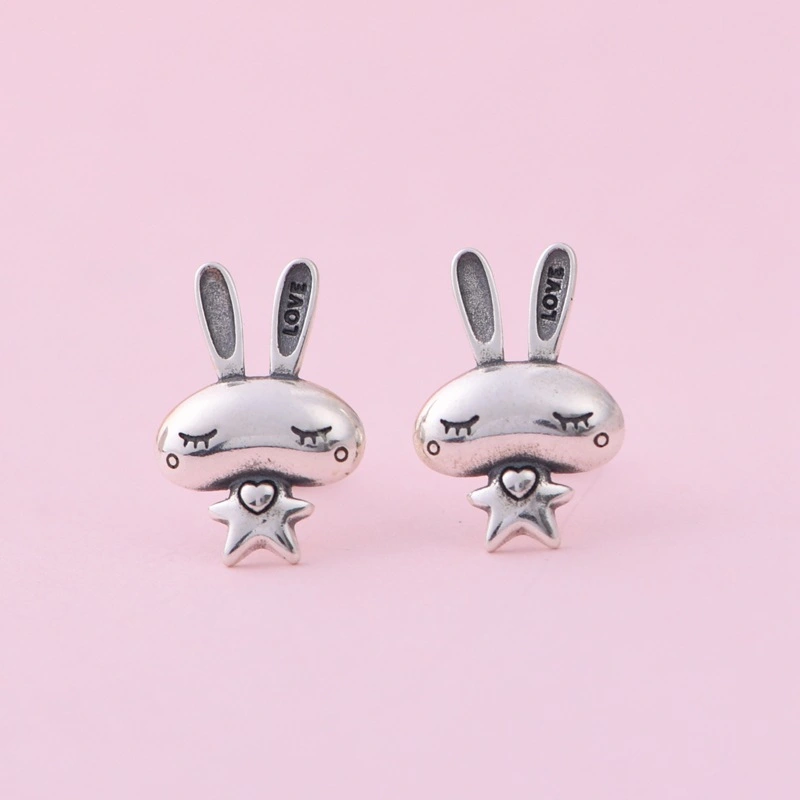 Retro Fashion White Rabbit Simple Design Love S925 Silver Earrings