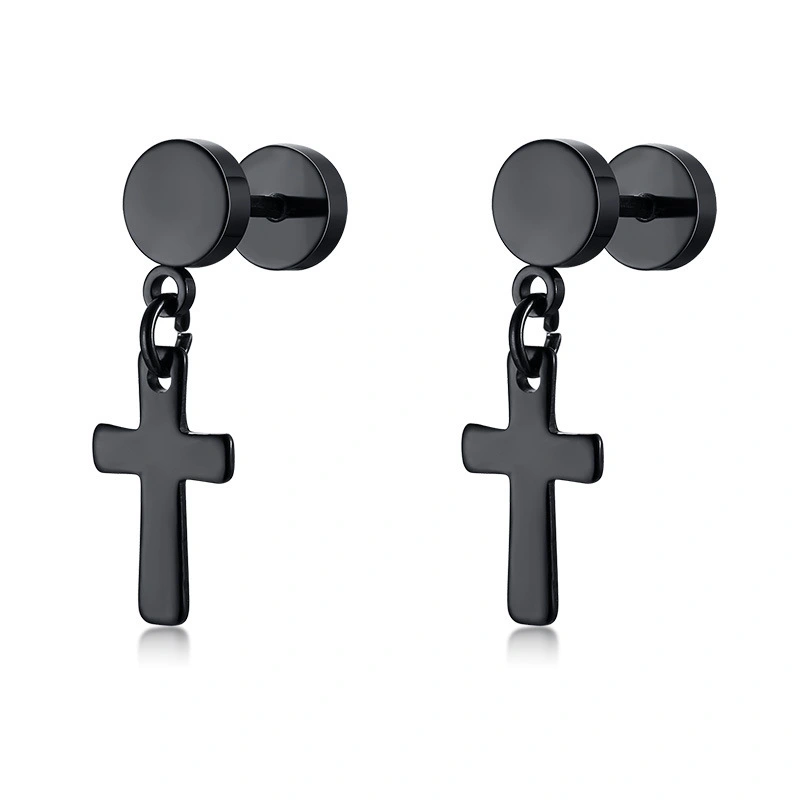 Stainless Steel Men's Trend Cross Dumbbell Earrings