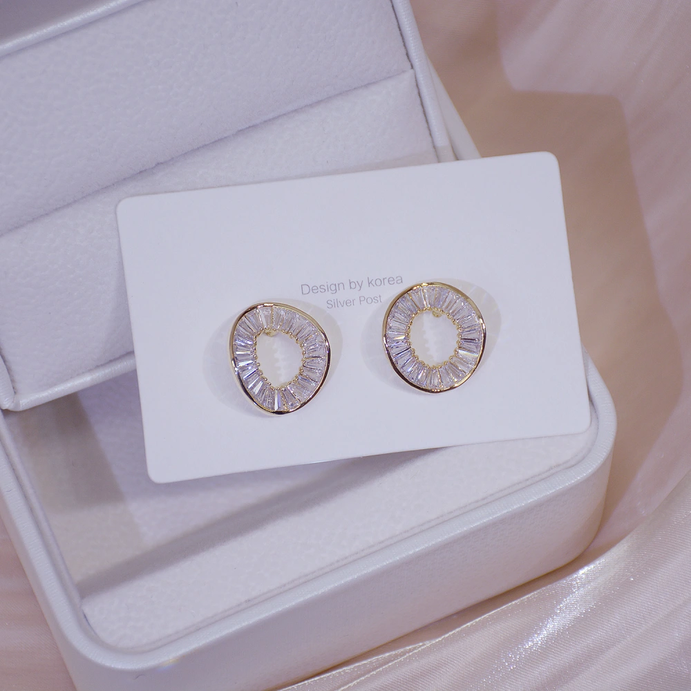 S925 Silver Needle Exquisite Micro-inlaid Zircon Circle Simple Temperament Earrings