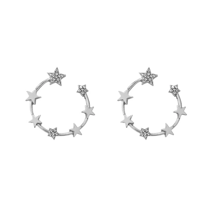 Creative Star Moon Hypoallergenic Silver Needle Girly Semicircular Earrings