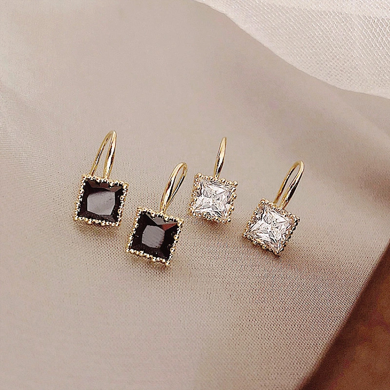 Square Zircon Earrings Atmospheric Baroque