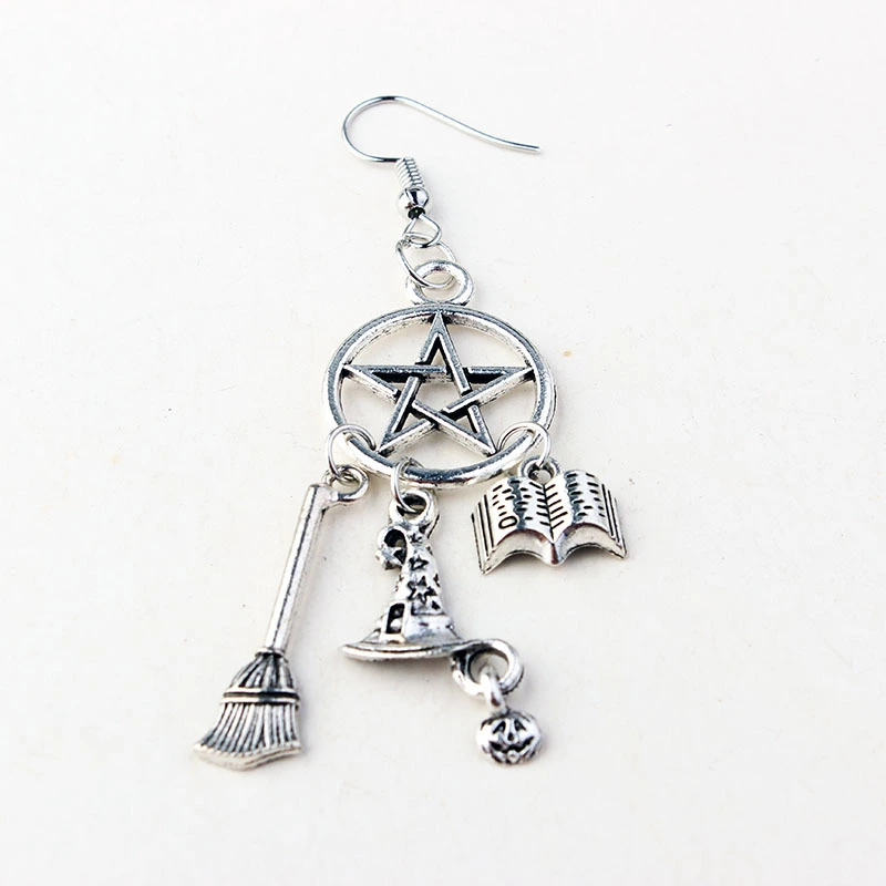 European And American Gothic Halloween Witch Magic Book  Witchcraft Pentagram Pagan Earrings