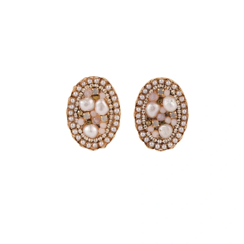 Vintage Baroque Atmospheric Temperament Oval Pearl Crystal Stud Earrings