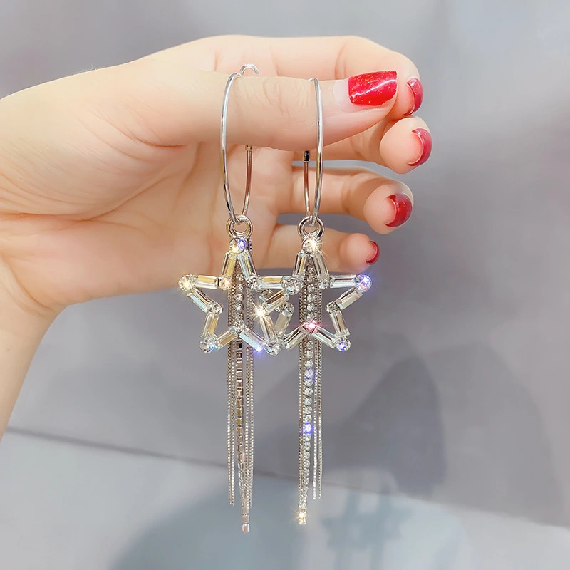 Fashion Five-pointed Star Tassel Personalized Star Rhinestone Earrings