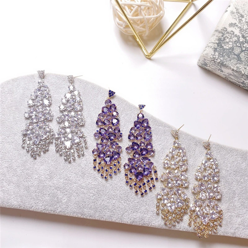 Special Shaped Zirconium Banquet Style Earrings Silver Post