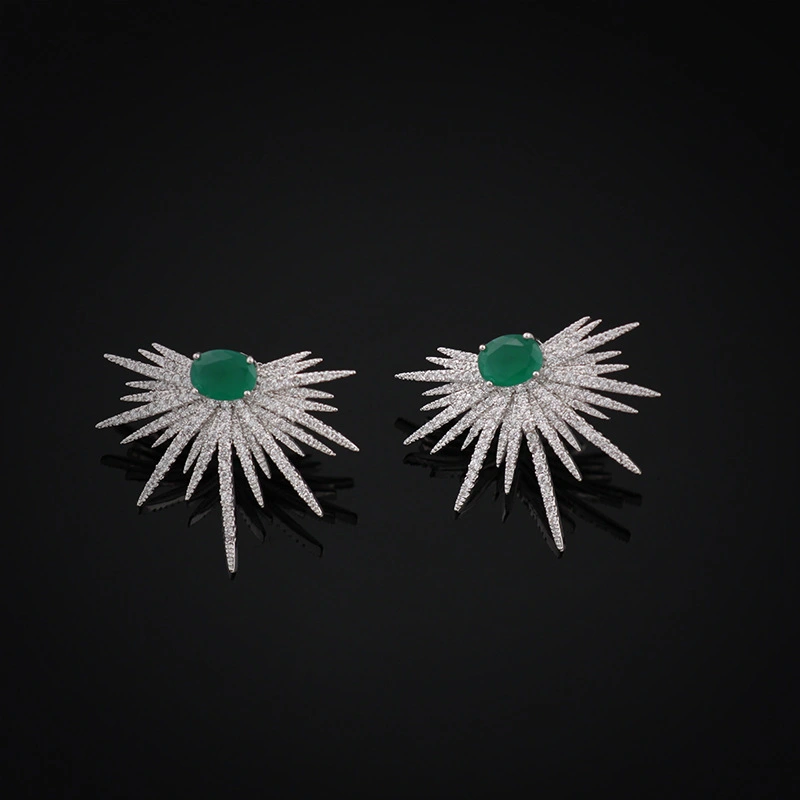 European And American Temperament Crystal Green Earrings Simple