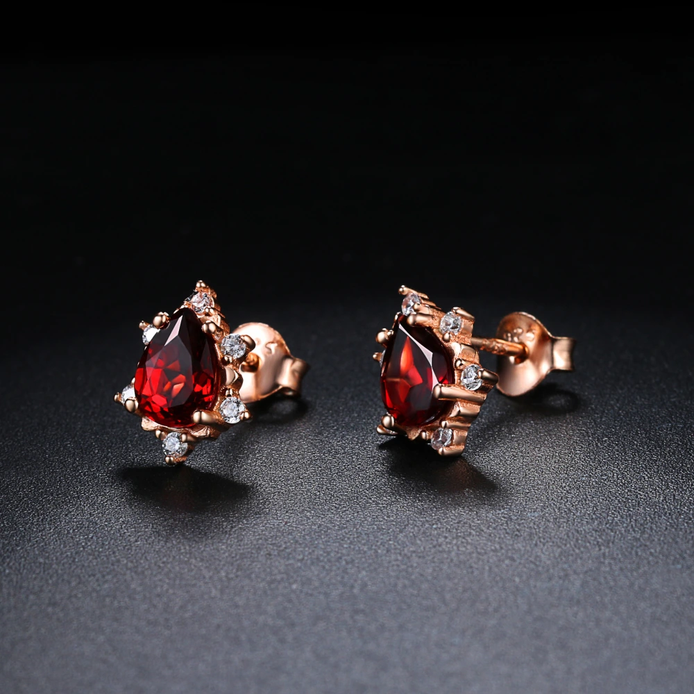 Fashion Pear Shaped Natural Garnet Rose Gold Earrings Earrings