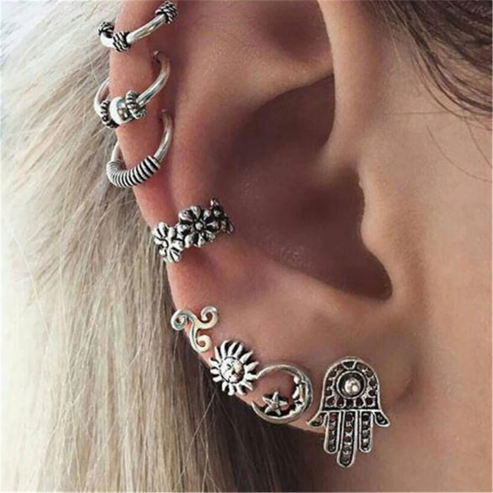 Retro Sun Moon Earrings Ethnic Style Set