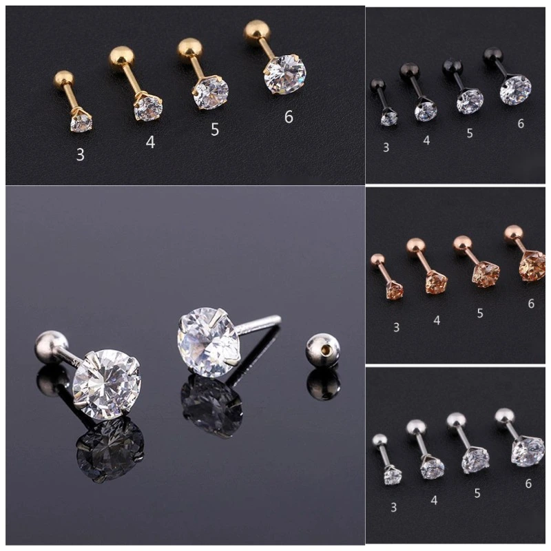 4 Prong Crystal Diamond Zircon Stud Earrings