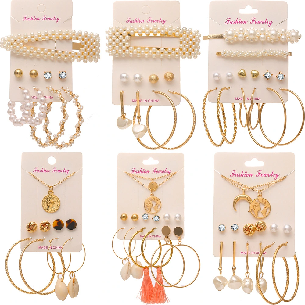 Pearl Headdress Necklace Love Tassel Earrings Set Creative Retro Simple