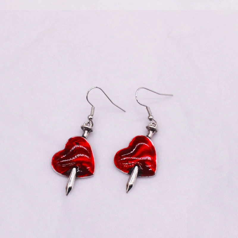 Diablo Goth Jewelry Wounded Heart Red Oil Drop Earrings