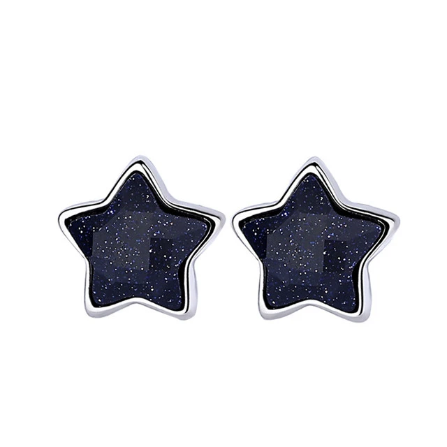 Pure Silver  Women's Simple Five-pointed Star Purple Sandstone Stud Earrings