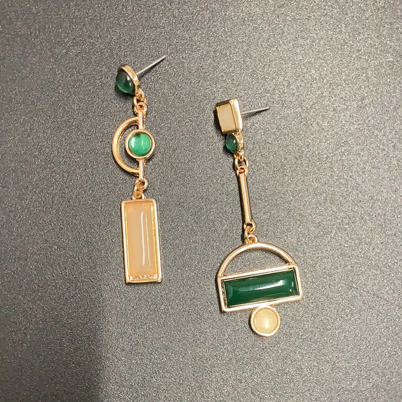 Earrings Asymmetrical Women's Earrings With Green Elements