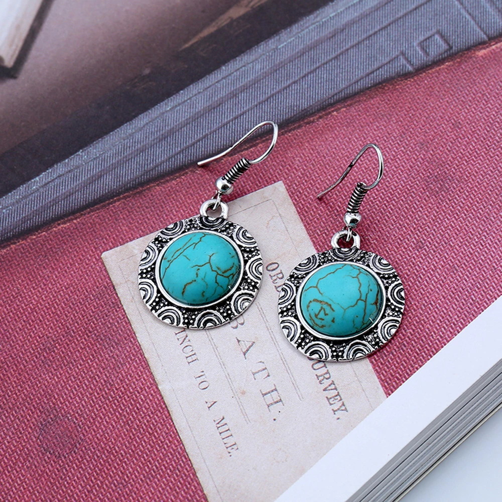 Fashion Retro European And American Round Turquoise Earrings