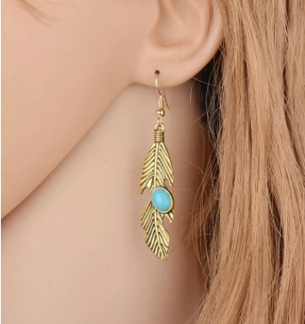 European And American Fashion Retro Feather-shaped Turquoise Earrings