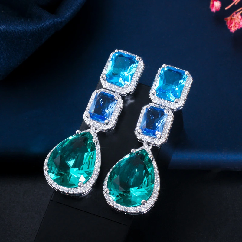 Glass Stone Inlaid Zircon Earrings