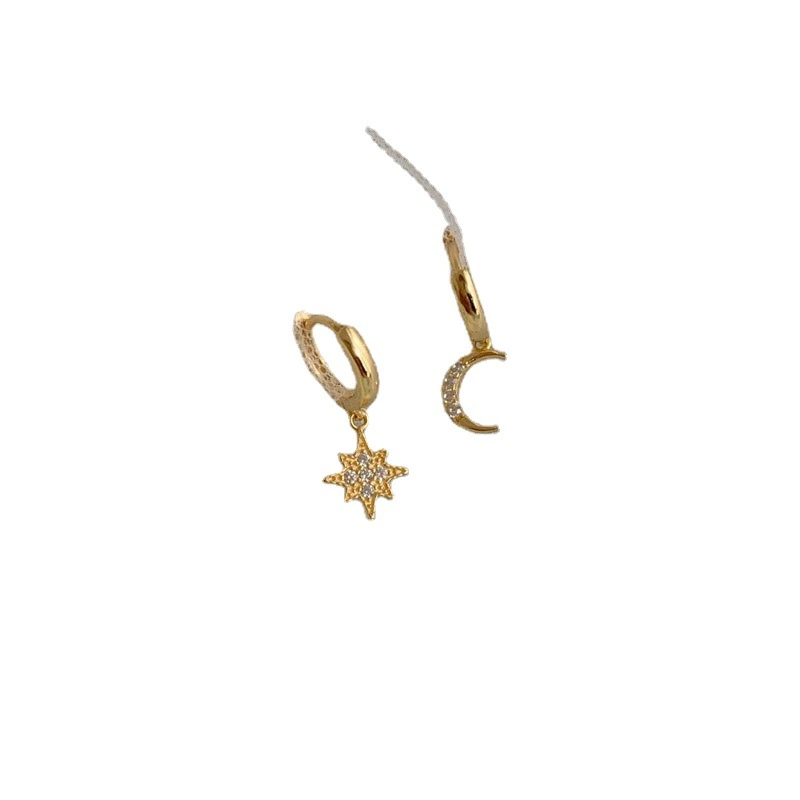 Sterling Silver Earrings Female Star Moon Small