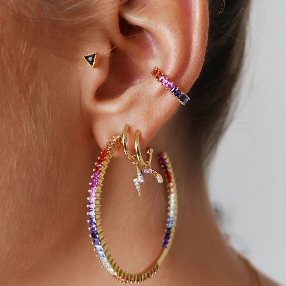 Colorful Diamond Earrings Rainbow Earrings Ear Clips