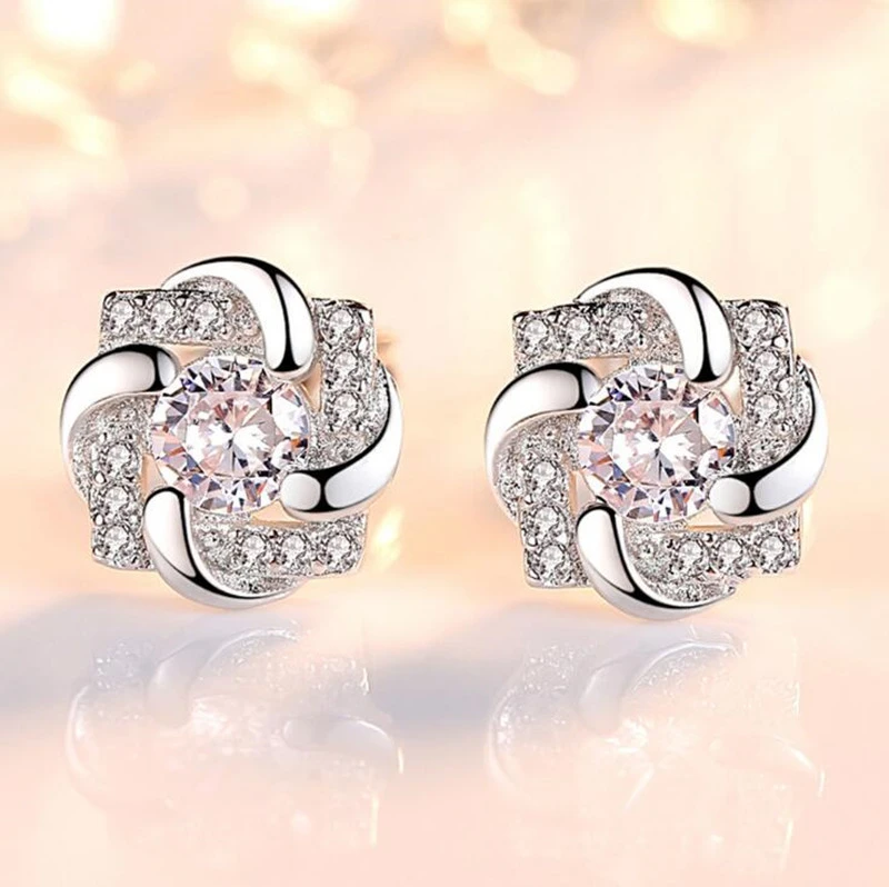 Korean Version Of Three Dimensional Petals Micro-studded Earrings With Diamonds