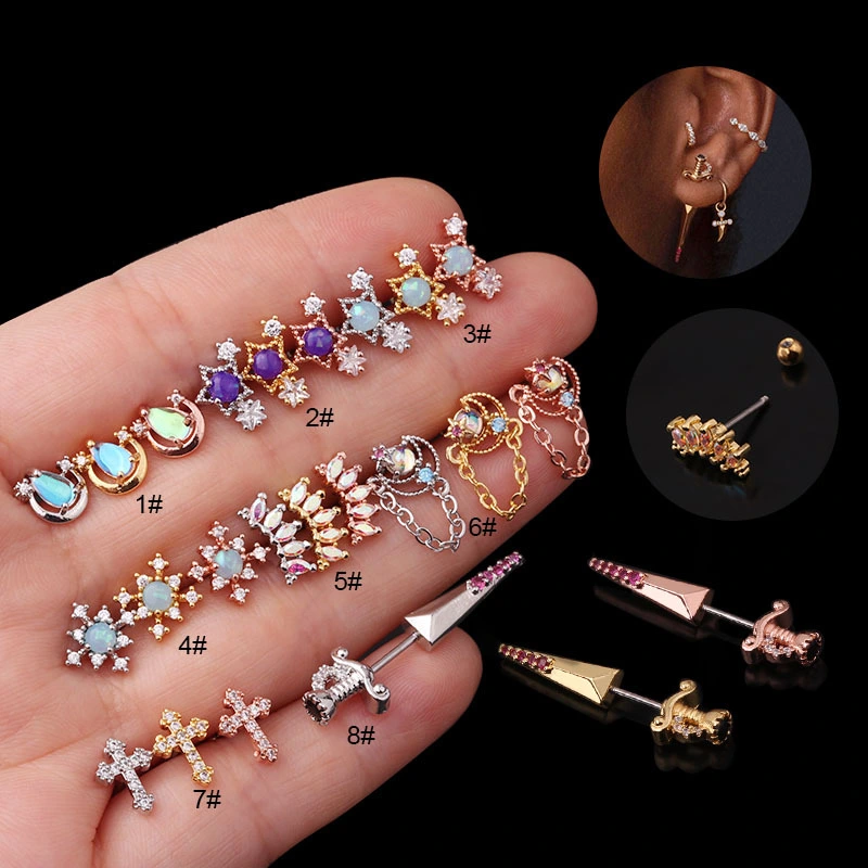 Piercing Ear Jewelry Fashion Zircon Stainless Steel European And American Ear Bone Studs