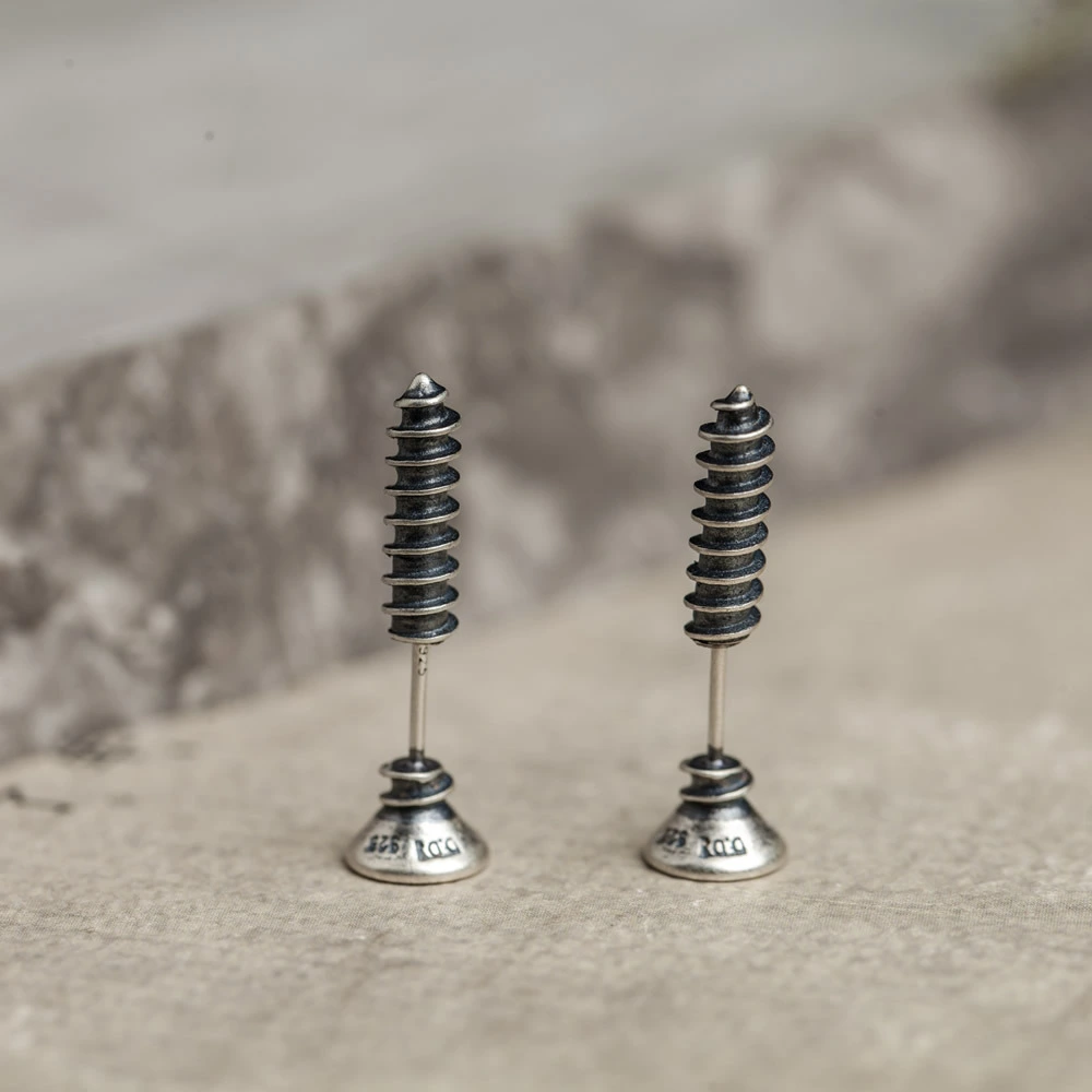 Thai Silver Punk Hip Hop Style Street Screw Stud Earrings
