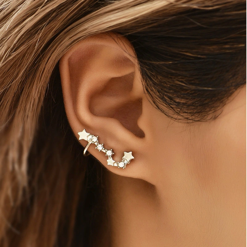 Women's Full Diamond Star Moon Ear Clip Earrings C