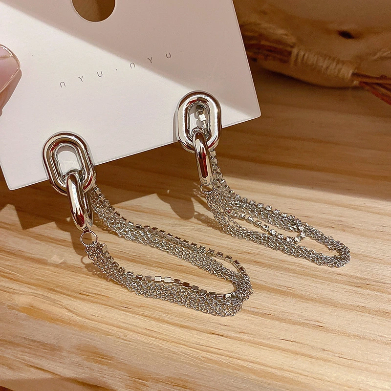 925 Silver Needle Cold Wind Chain Long Earrings Women