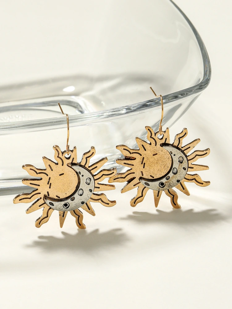 Creative Personality Sun And Moon Two-color Trend Sun And Moon Earrings