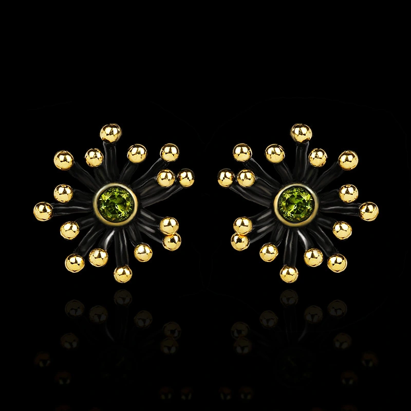 Women's Black Gold Two-tone Flower Heart Earrings