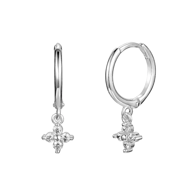 S925 Silver Needle Diamond And Zircon Flower Earrings