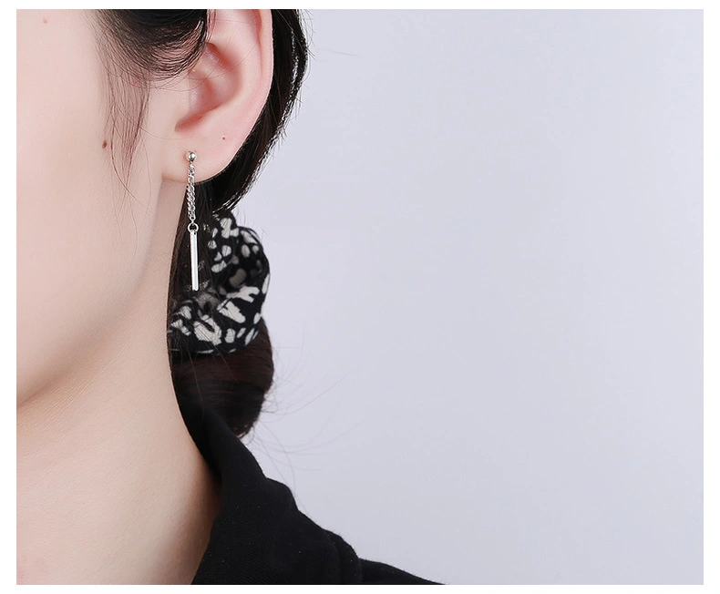 S925 Silver Needle Geometric Square Brand Tassel Stud Earrings