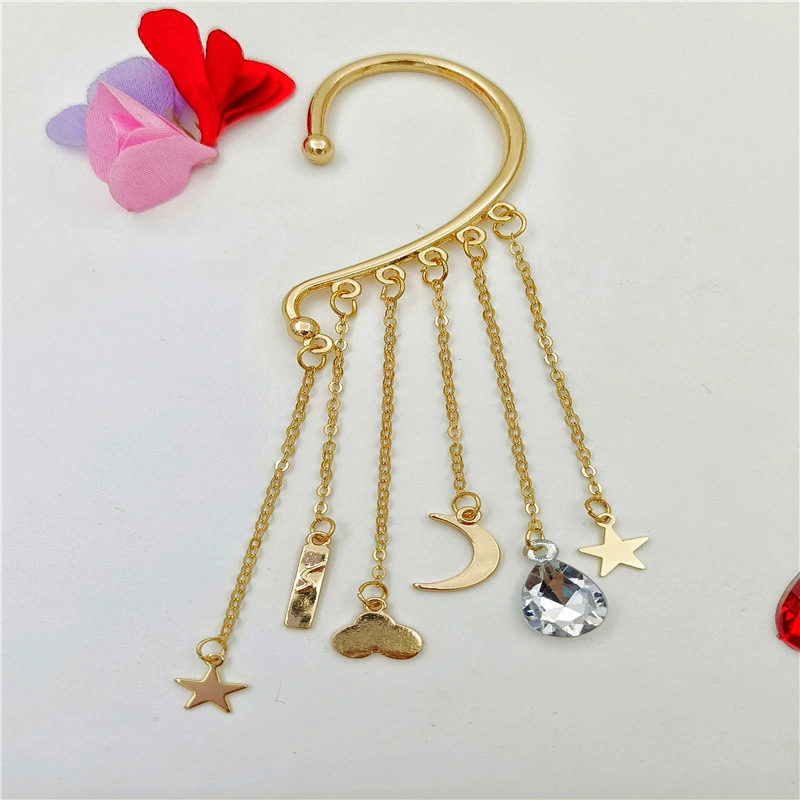 Long Alloy Summer Hip-hop Geometric Star With Moon Tassel Earrings