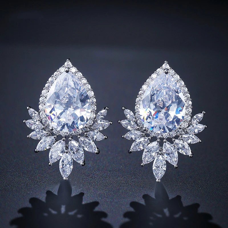 Female Drop Inlaid Zircon Simple Temperament Earrings