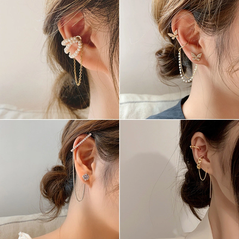 Long Chain Earrings Butterfly Ear Bone Clip