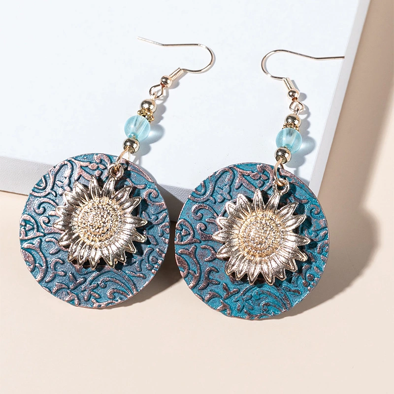 European And American Bohemian Double Layer Sunflower Earrings