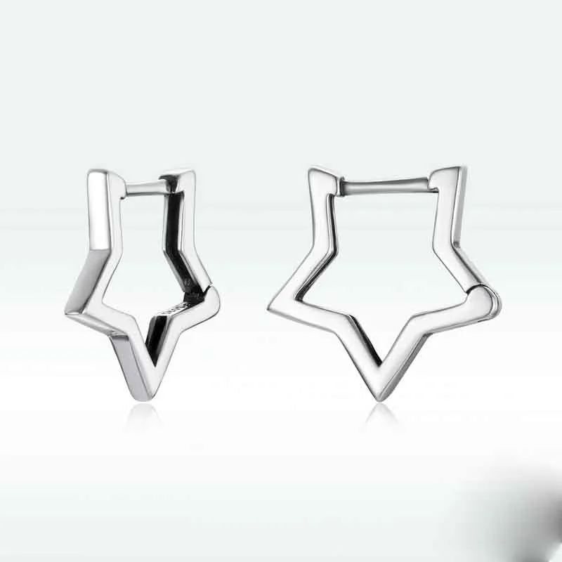 Simple Hollow Five-pointed Star Stud Earrings In Sterling Silver