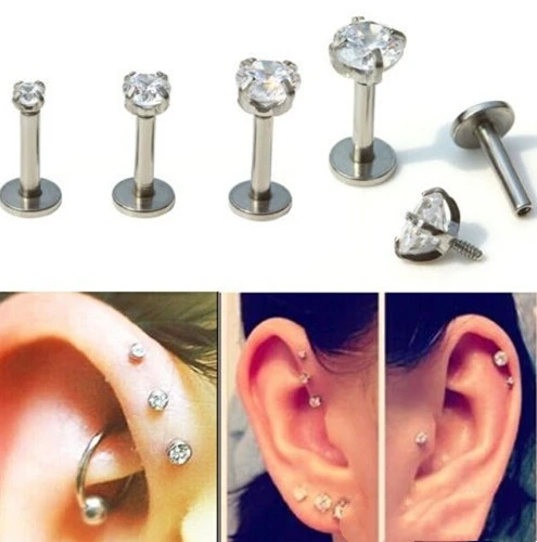 Titanium Steel Piercing Jewelry With Diamond Zircon Inner