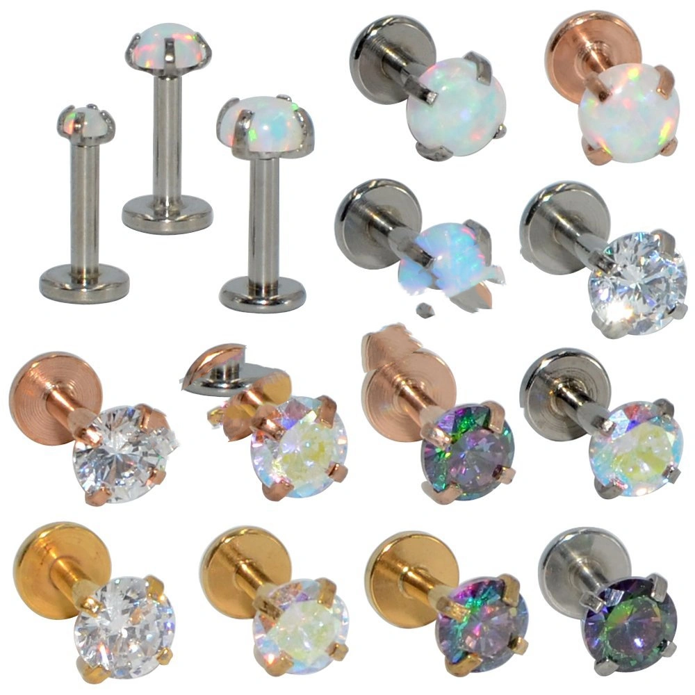 White Opal Labret Ear Cartilage Piercing Rose Gold