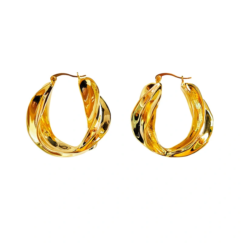 Fashion Gold Minimalist Style Folds Elegant Personality Earrings