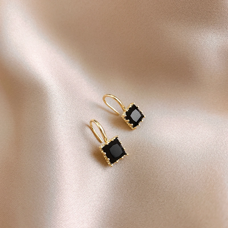 Black And White Square Zircon Ear Studs Earrings