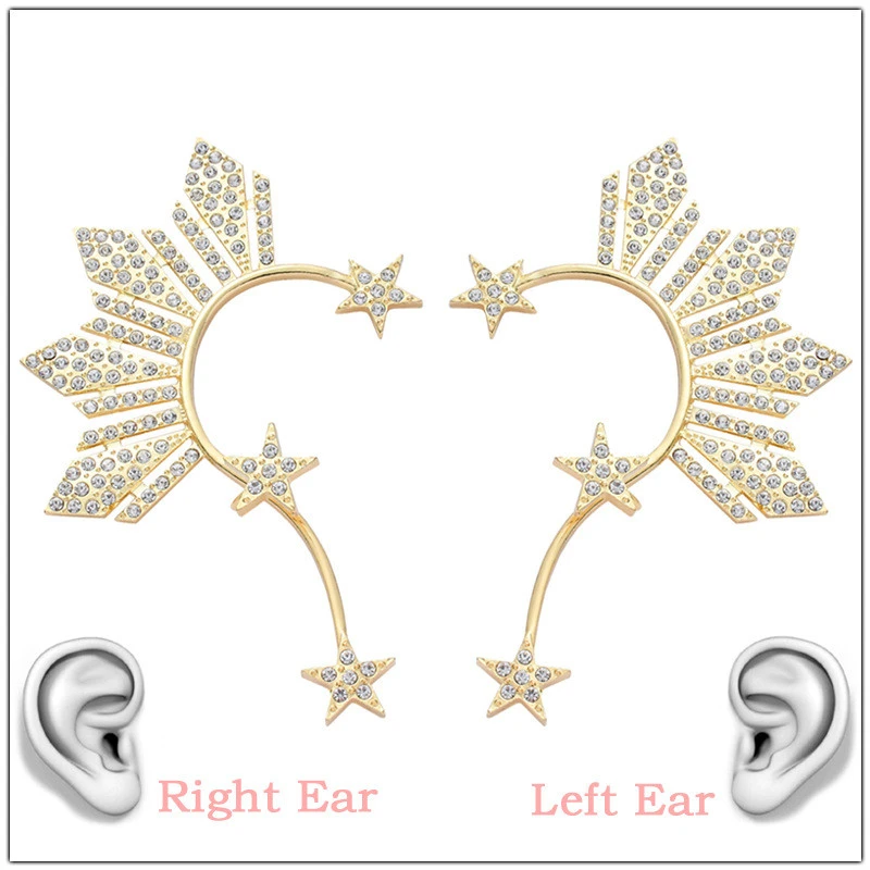 Alloy Diamond Gold Unilateral Five-pointed Star Without Pierced Earrings