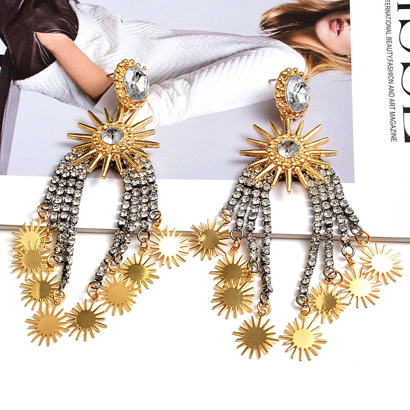 Colorful Women's Crystal Tassel Pendant Earrings