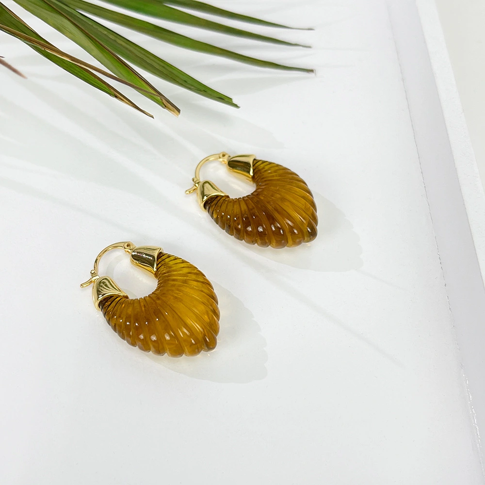 Hong Kong Style Female Earrings Exaggerated Amber Earrings