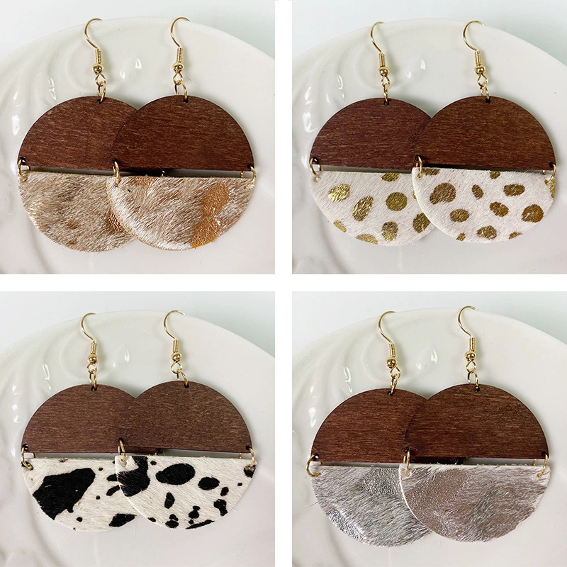 Leopard Print Horsehair Cowhide Earrings With Bohemian Gold Dots