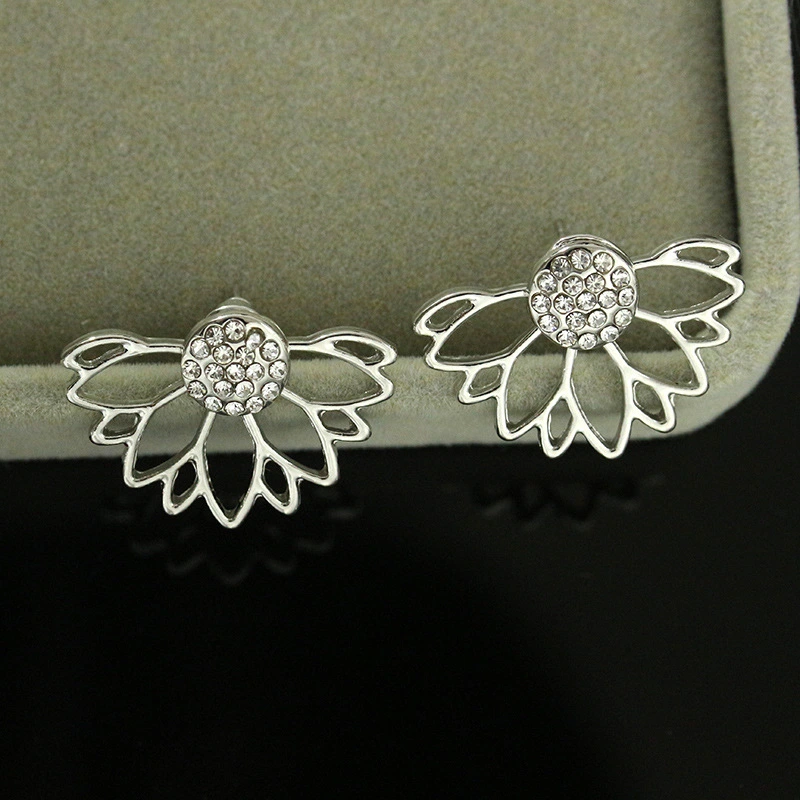 Creative Hollow Lotus Shape Full Diamond Earrings