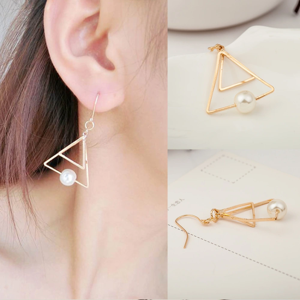 Vintage Double Triangle Pearl Earrings